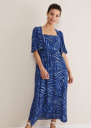 Phase Eight Ayesha Zebra Print Dress Blue USA | 6158423-UB